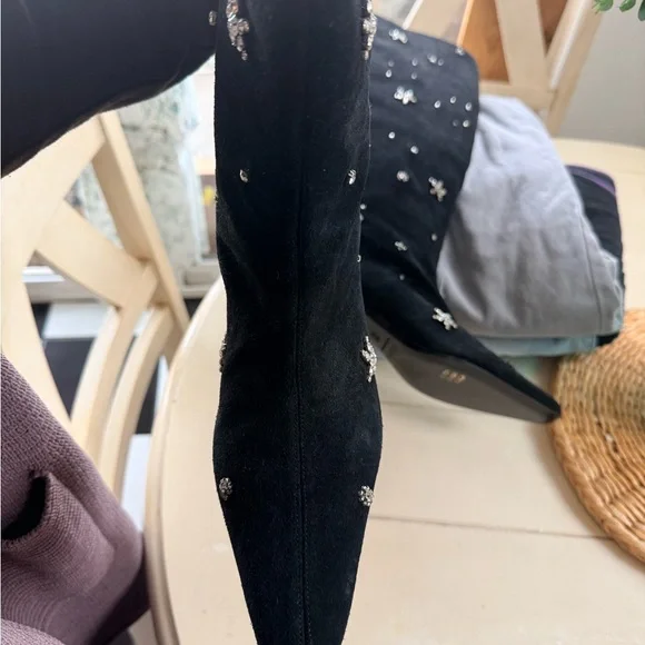 Black Embellished Knee-High Boots - Picture 11 of 13